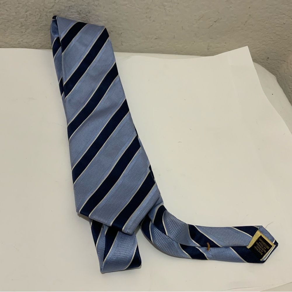 Donald J Trump Blue Black Stripes Silk Necktie Tie | EUC